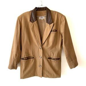 VINTAGE OVERSIZED TAN BLAZER MADE IN HONG KONG WOMEN SIZE LARGE